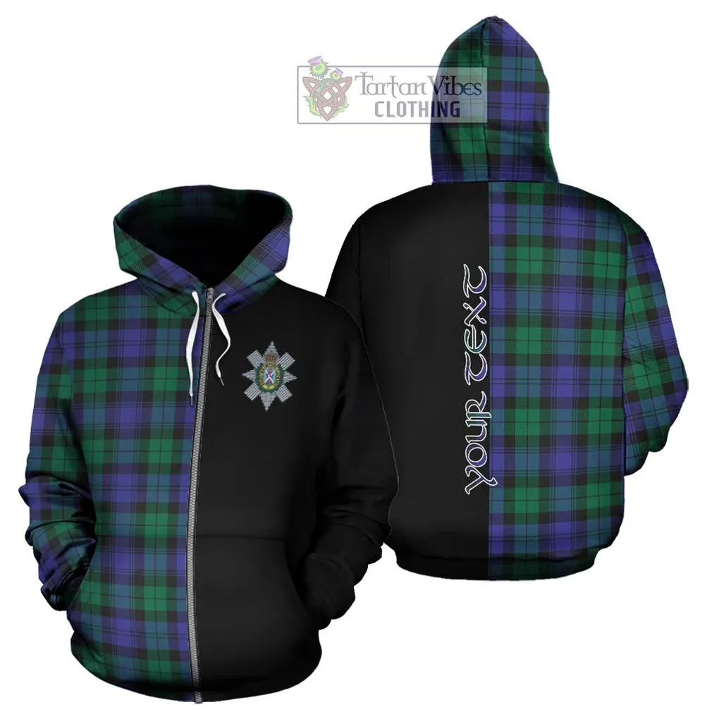 Black Watch Modern Tartan Hoodie with Family Crest and Half Of Me Style