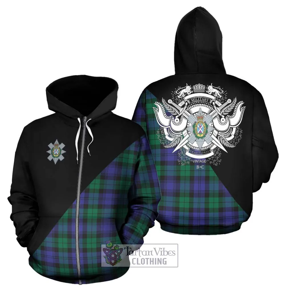 Black Watch Modern Tartan Hoodie with Family Crest and Military Logo Style