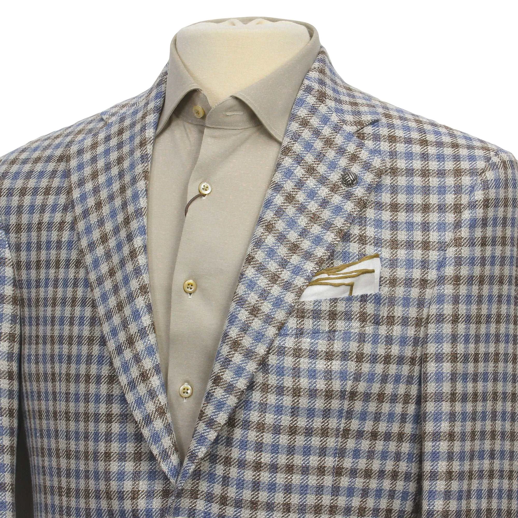 Blue & Brown Check Linen/Silk/Cotton Myles Contemporary Sport Jacket - Jack Victor 1913