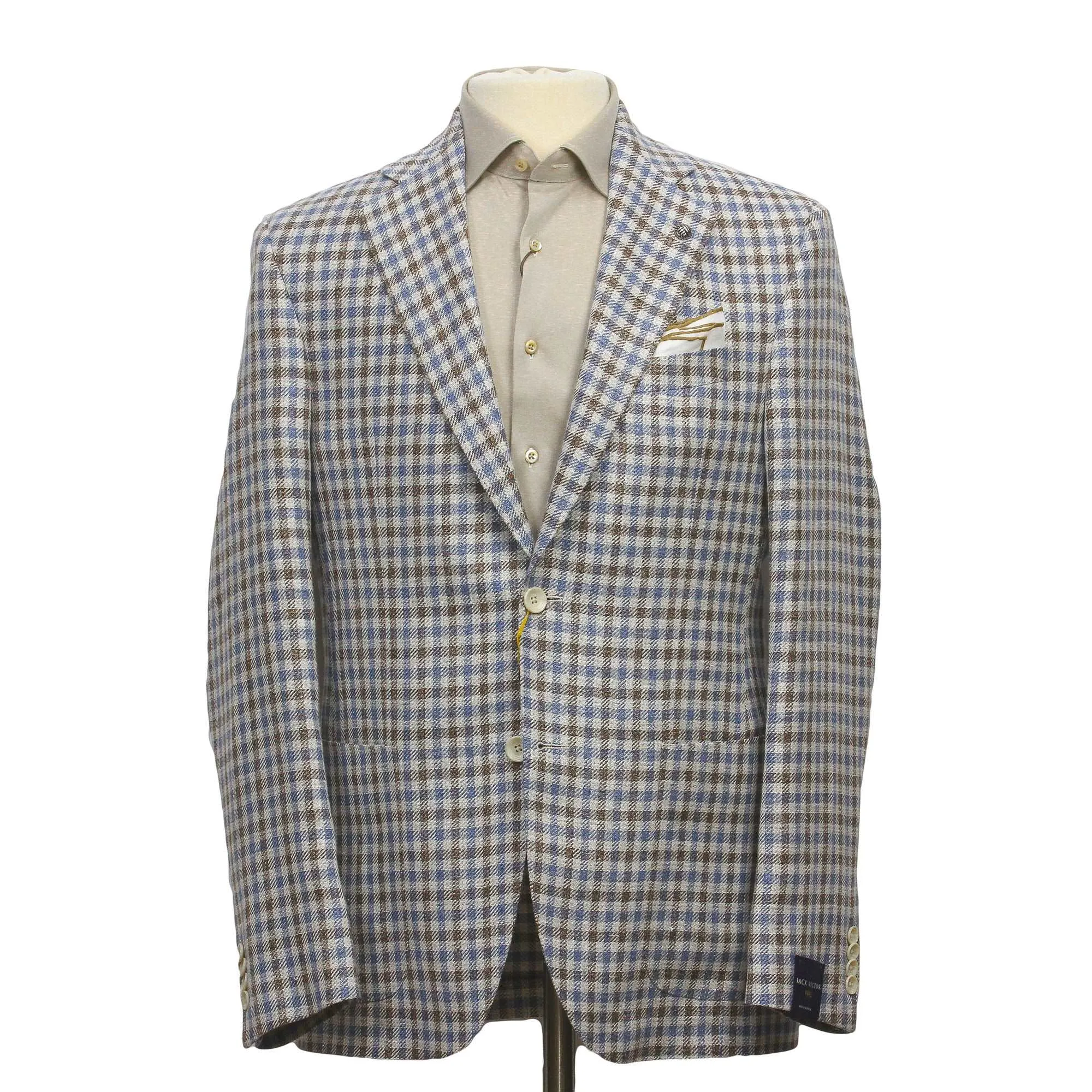 Blue & Brown Check Linen/Silk/Cotton Myles Contemporary Sport Jacket - Jack Victor 1913