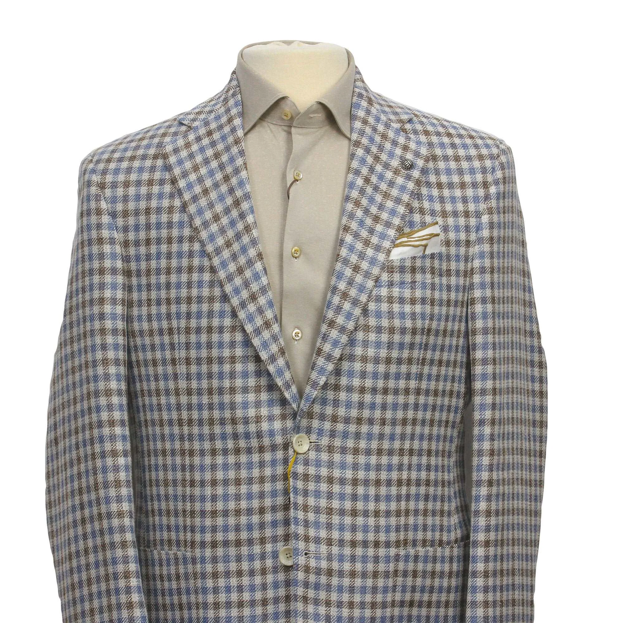 Blue & Brown Check Linen/Silk/Cotton Myles Contemporary Sport Jacket - Jack Victor 1913