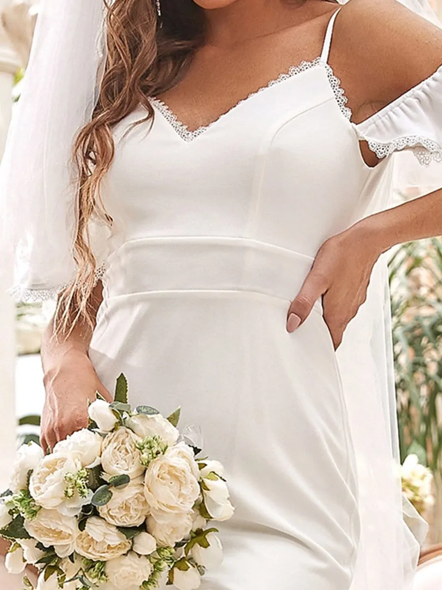 Bodycon Cold Shoulder V-Neck Fishtail Simple Wedding Dress