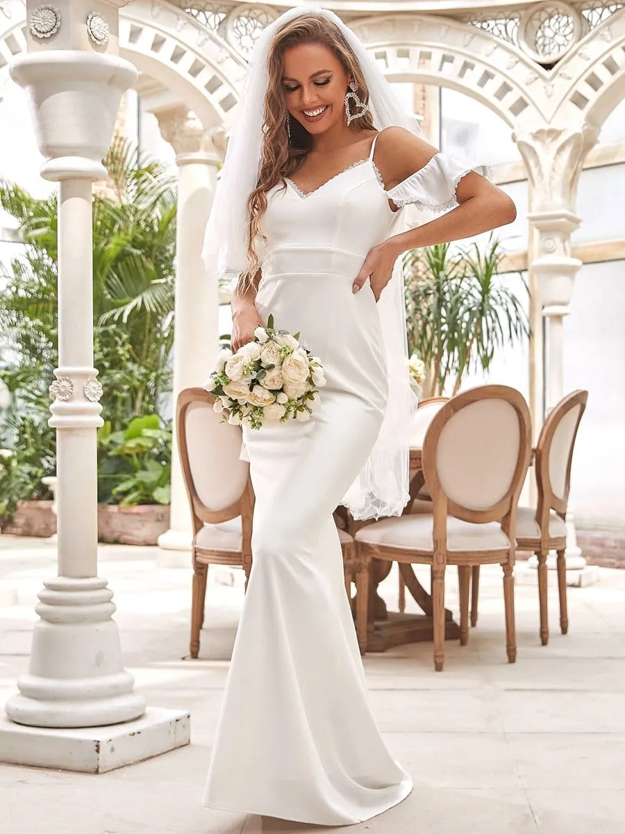 Bodycon Cold Shoulder V-Neck Fishtail Simple Wedding Dress