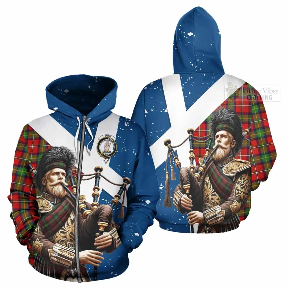 Boyd Tartan Hoodie with Family Crest Scottish Bagpiper Vibes