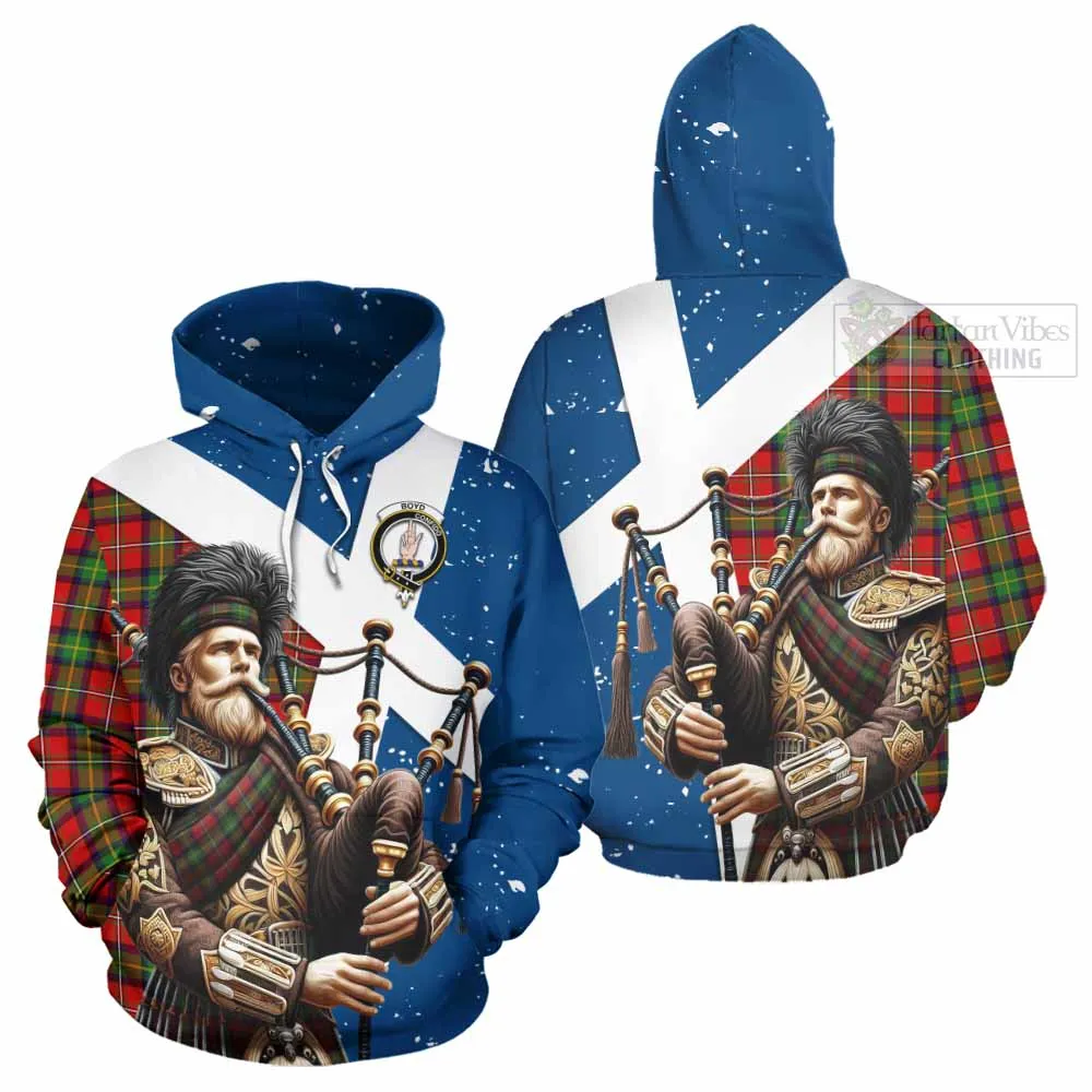 Boyd Tartan Hoodie with Family Crest Scottish Bagpiper Vibes