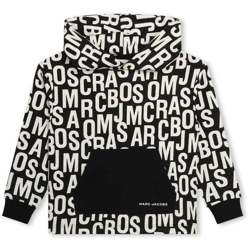 Boys Black & White Jumbled Logo Hoodie