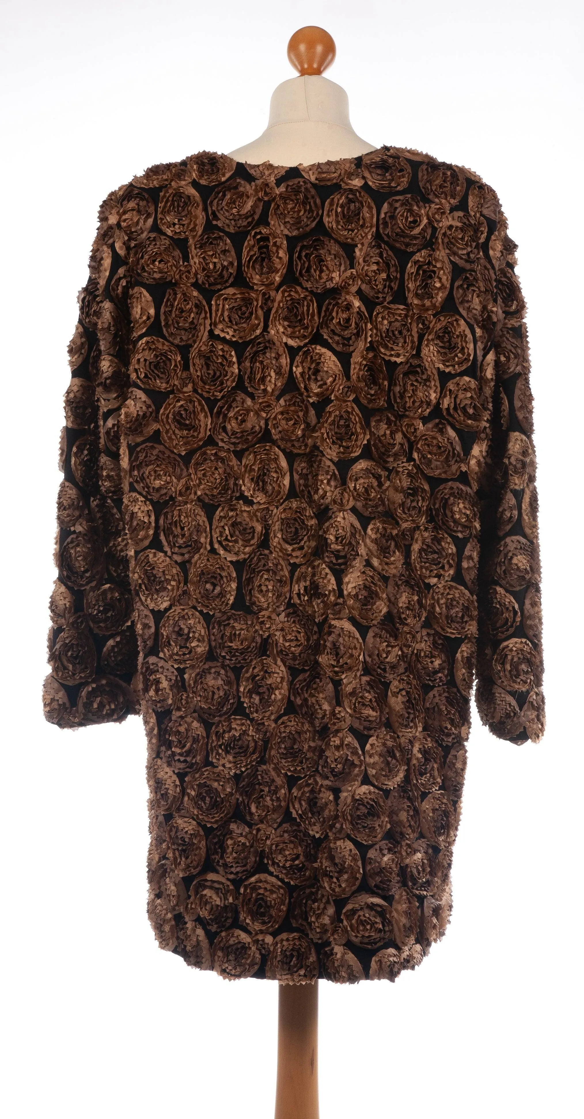 B.S.T. Tailors Kuwait Evening Coat Black with Bronze Flowers UK 18