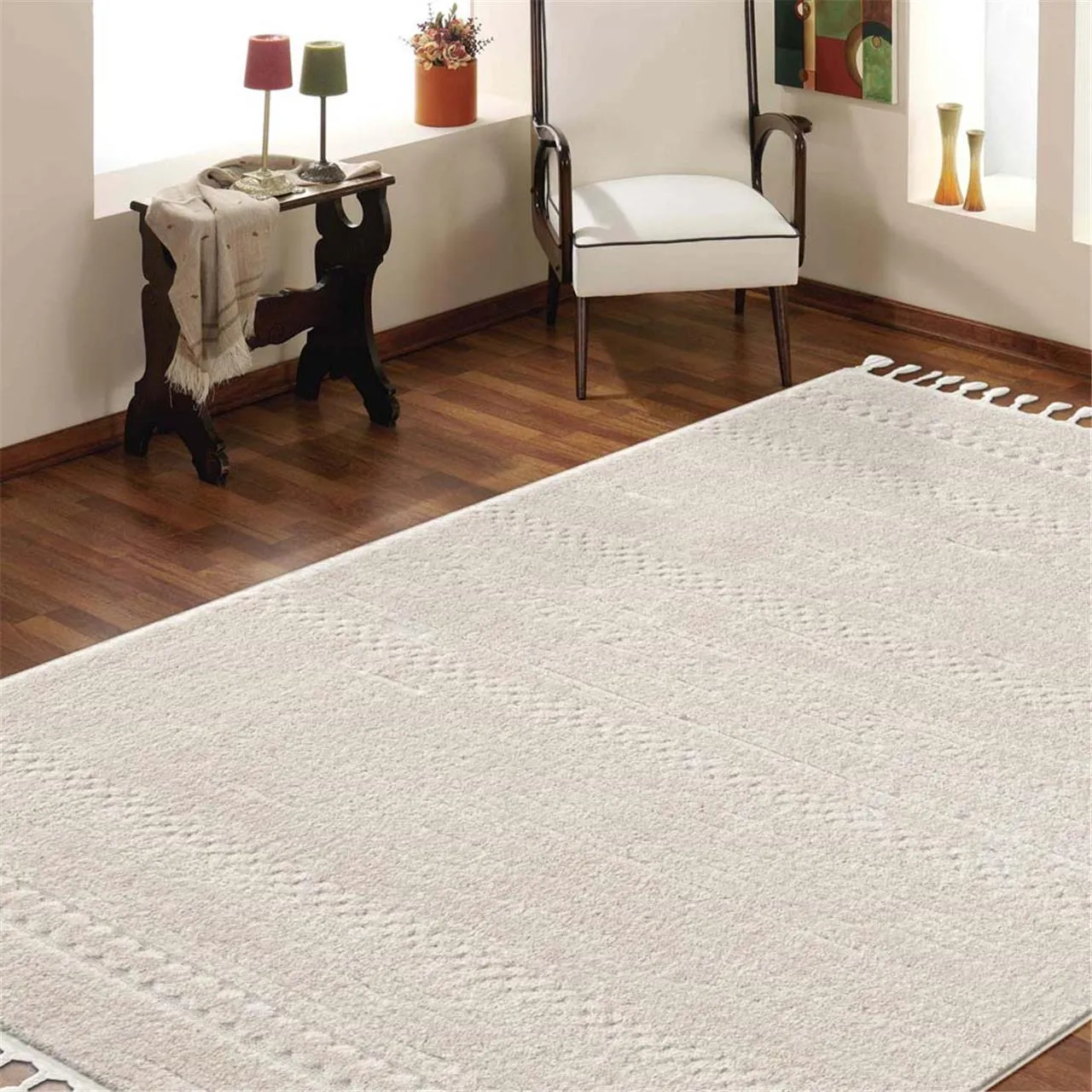 Bursa 3630 Fringed Tribal Ivory Rug