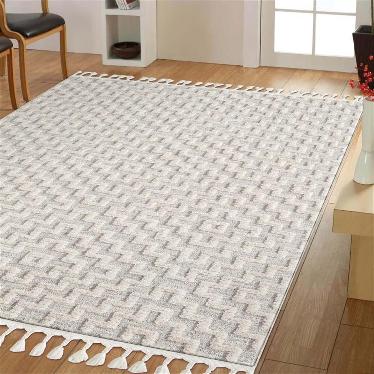 Bursa 3631 Fringed Tribal Light Grey Rug