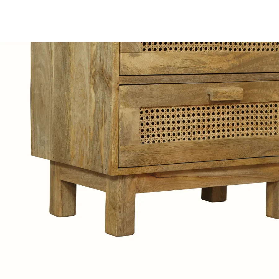 Byron Solid Wood Rattan 5 Drawer Chest Tallboy