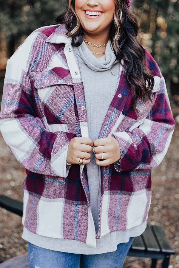 Cabin So Cozy Plaid Jacket In Wine Curves