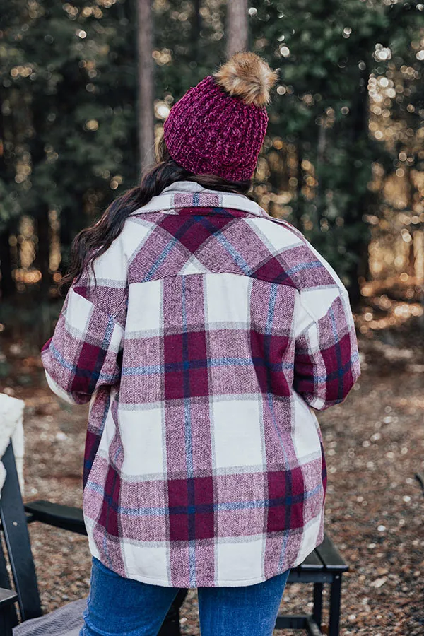 Cabin So Cozy Plaid Jacket In Wine Curves