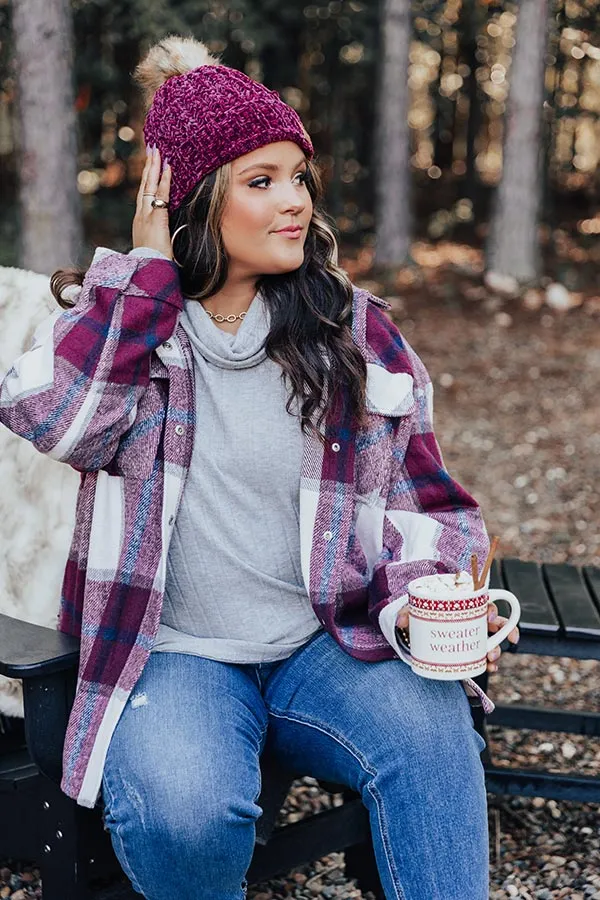 Cabin So Cozy Plaid Jacket In Wine Curves