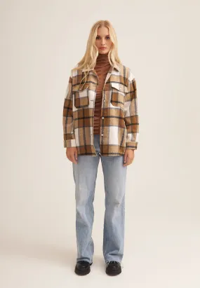 Camel Check Oversized Pocket Detail Shacket