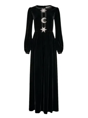 Camille Embellished Sun Moon Star Long Dress in Black