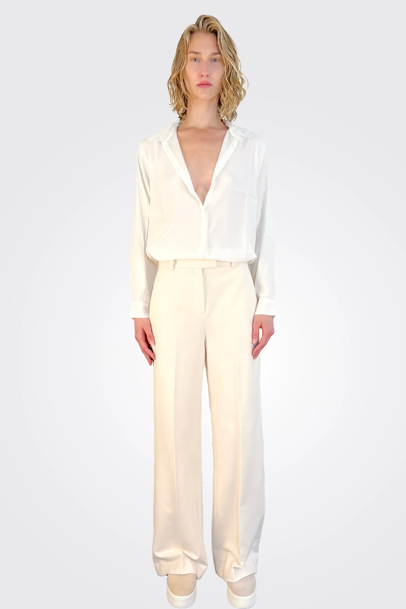 Cashmere Touch High Waisted Trousers - Off White