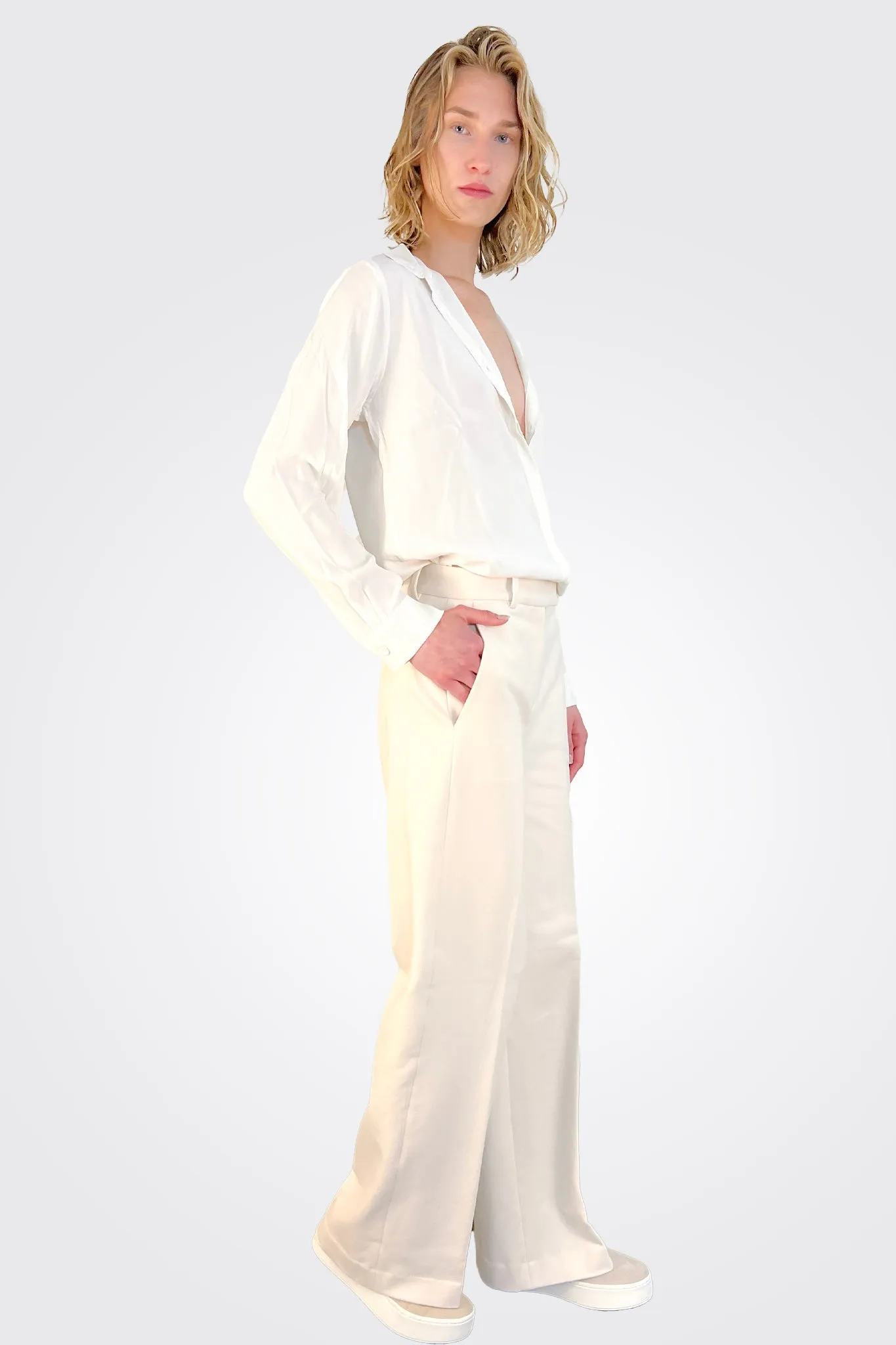 Cashmere Touch High Waisted Trousers - Off White