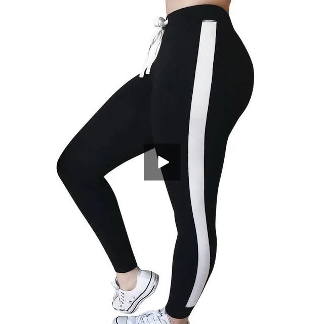 Casual Side Striped Elastic Waist Gyms Leggings