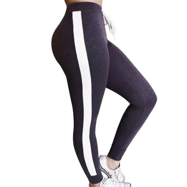 Casual Side Striped Elastic Waist Gyms Leggings