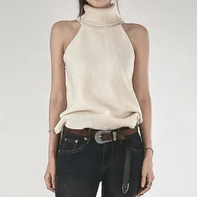 Casual Solid Sleeveless Turtleneck Sweater Vest Basic Buttons Slit Korean Fashion Knitted Pullover Outfits Harajuku