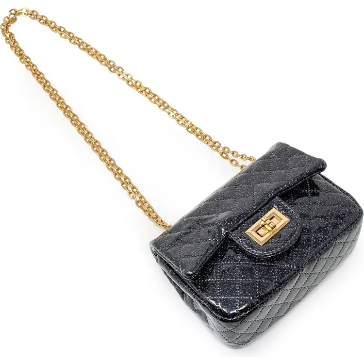 Classic Quilted Sparkle Mini Purse - Black