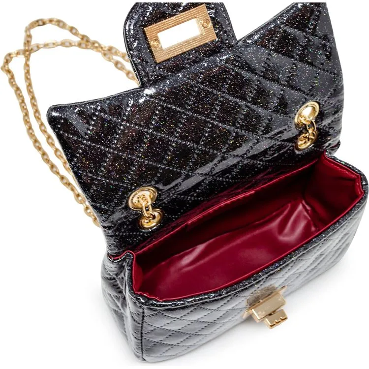 Classic Quilted Sparkle Mini Purse - Black