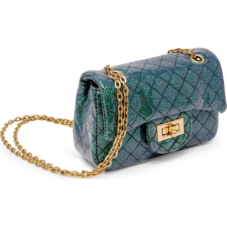 Classic Quilted Sparkle Mini Purse - Green