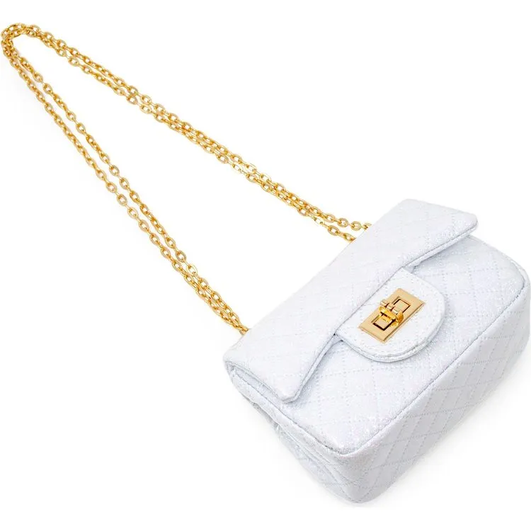 Classic Quilted Sparkle Mini Purse - White