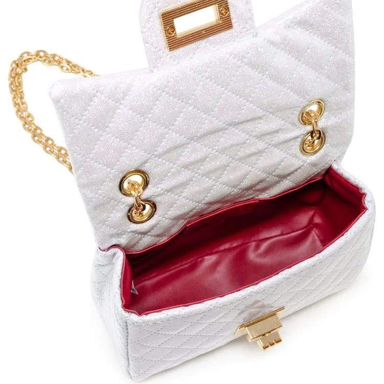 Classic Quilted Sparkle Mini Purse - White