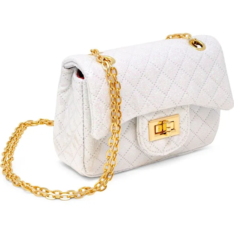 Classic Quilted Sparkle Mini Purse - White