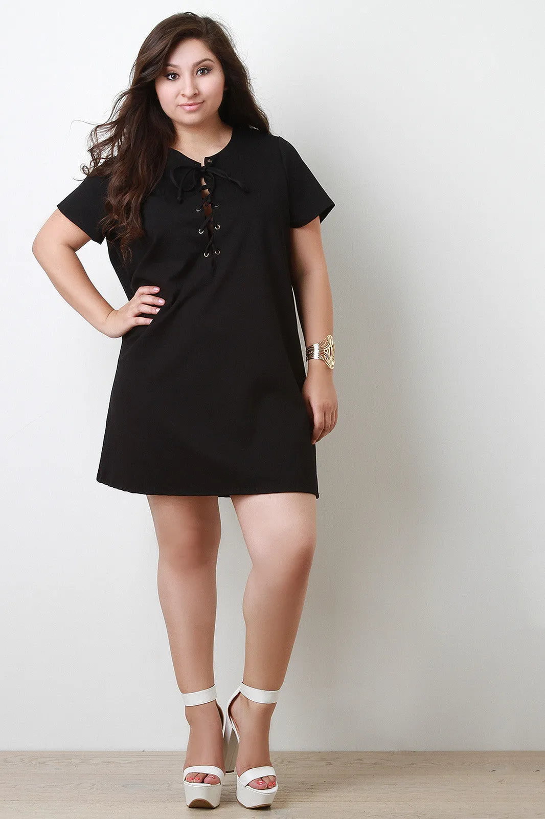 Cocktail Lace Up T-Shirt Shift Dress