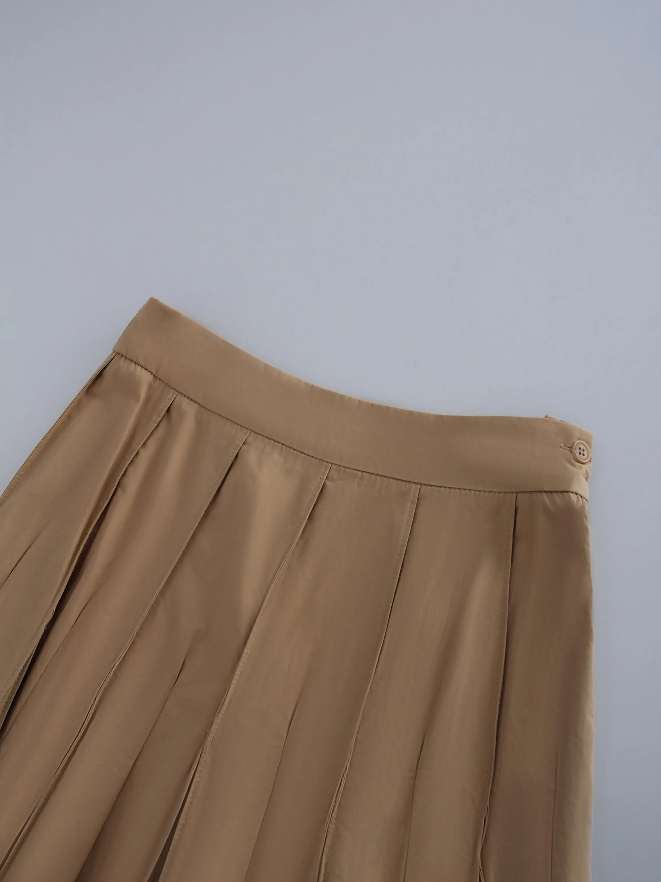 Cotton Pleated Skirt-Tan