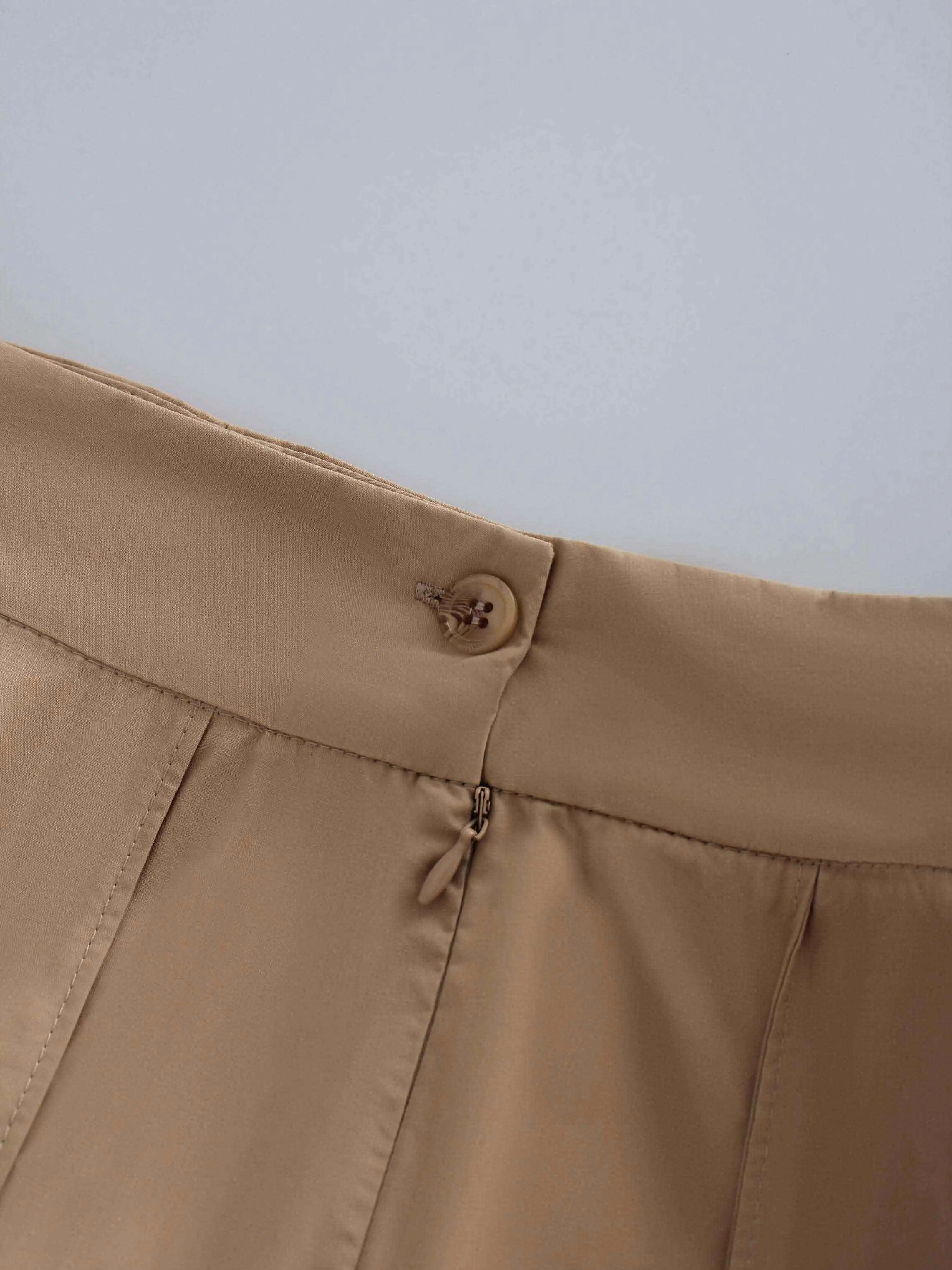 Cotton Pleated Skirt-Tan