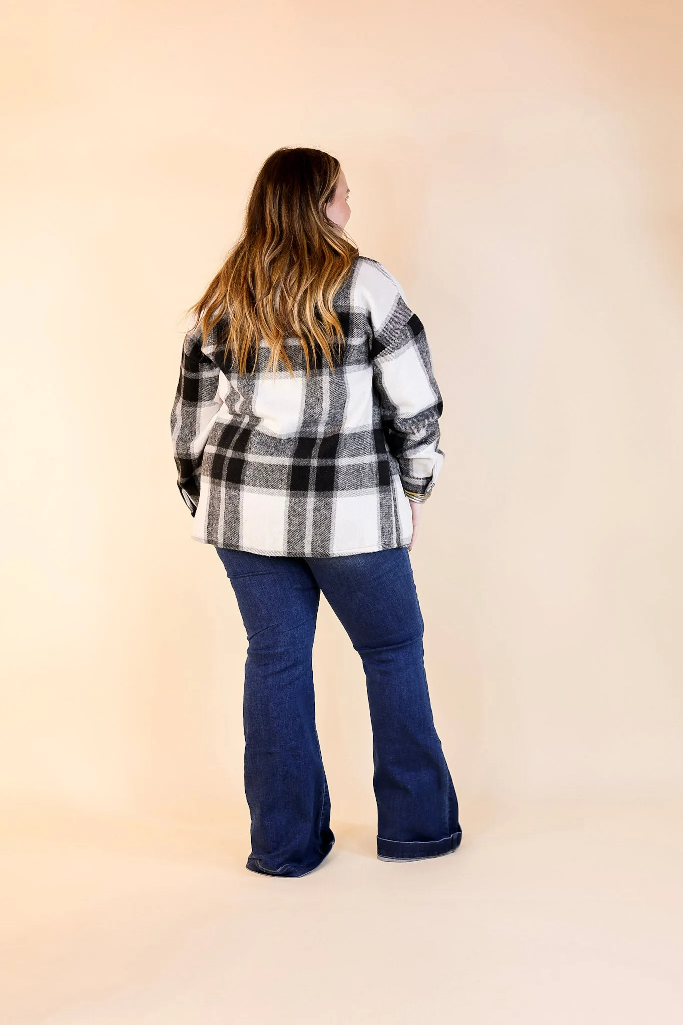 Cozy Memories Plaid Shacket with Front Pockets in Black