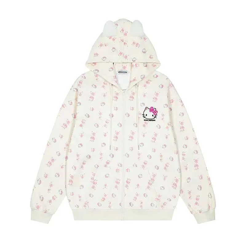 Cute Kitty Floral Hooded Sweater KI615