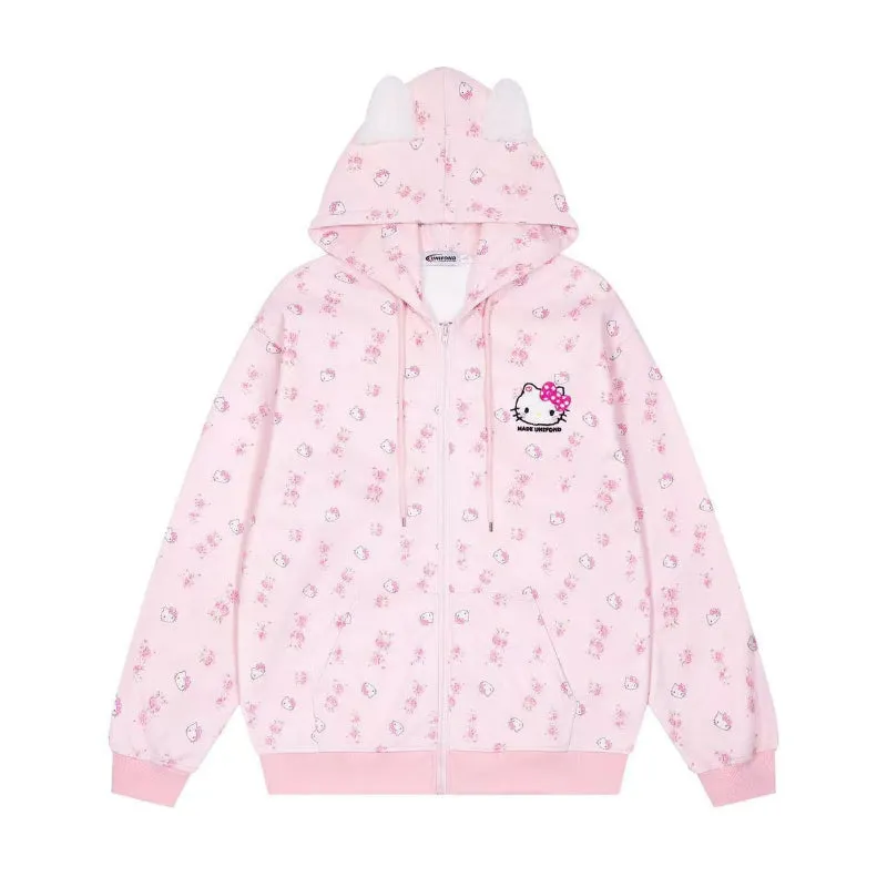 Cute Kitty Floral Hooded Sweater KI615