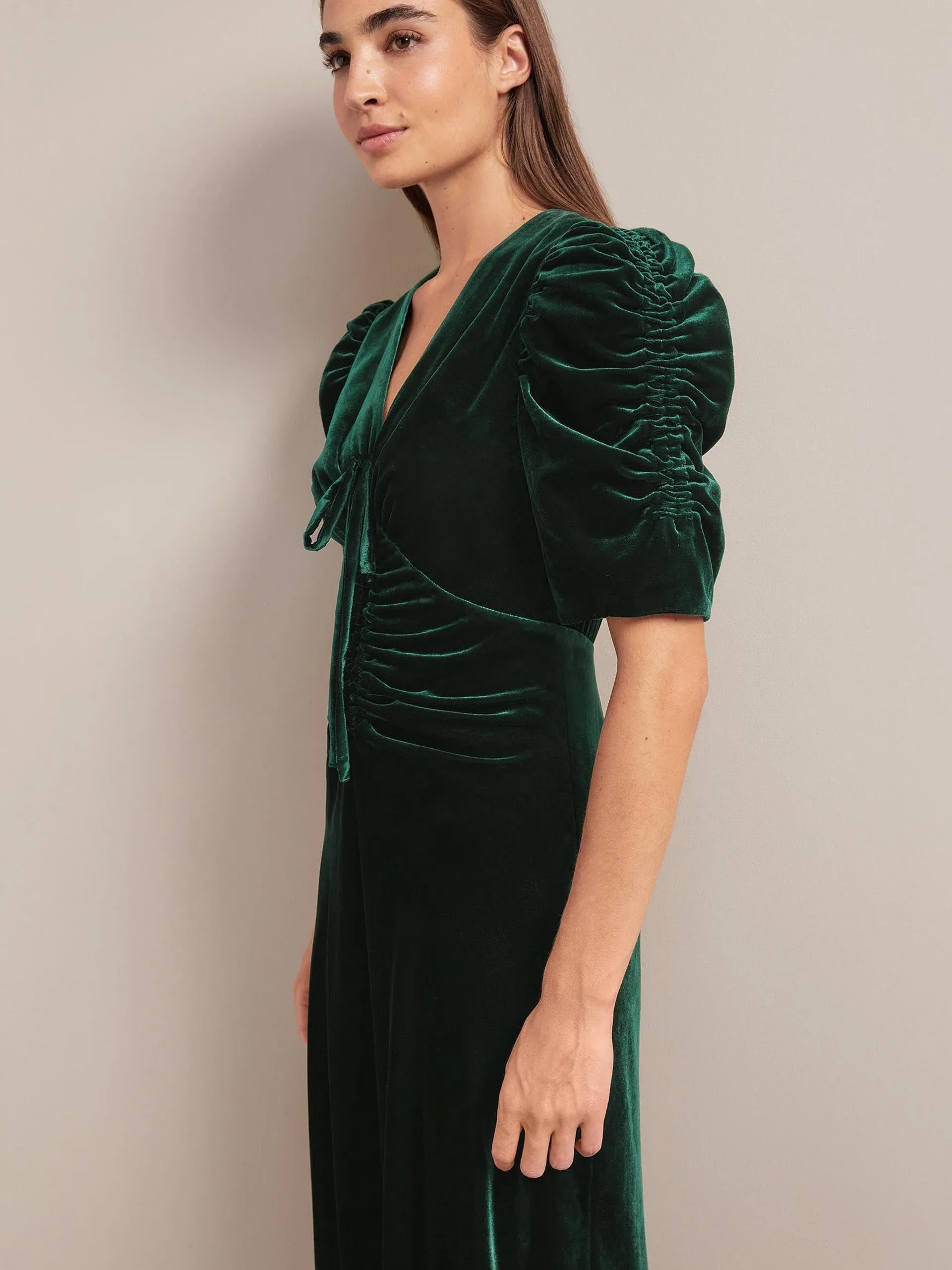 Dark green Ophelia bias cut velvet maxi dress