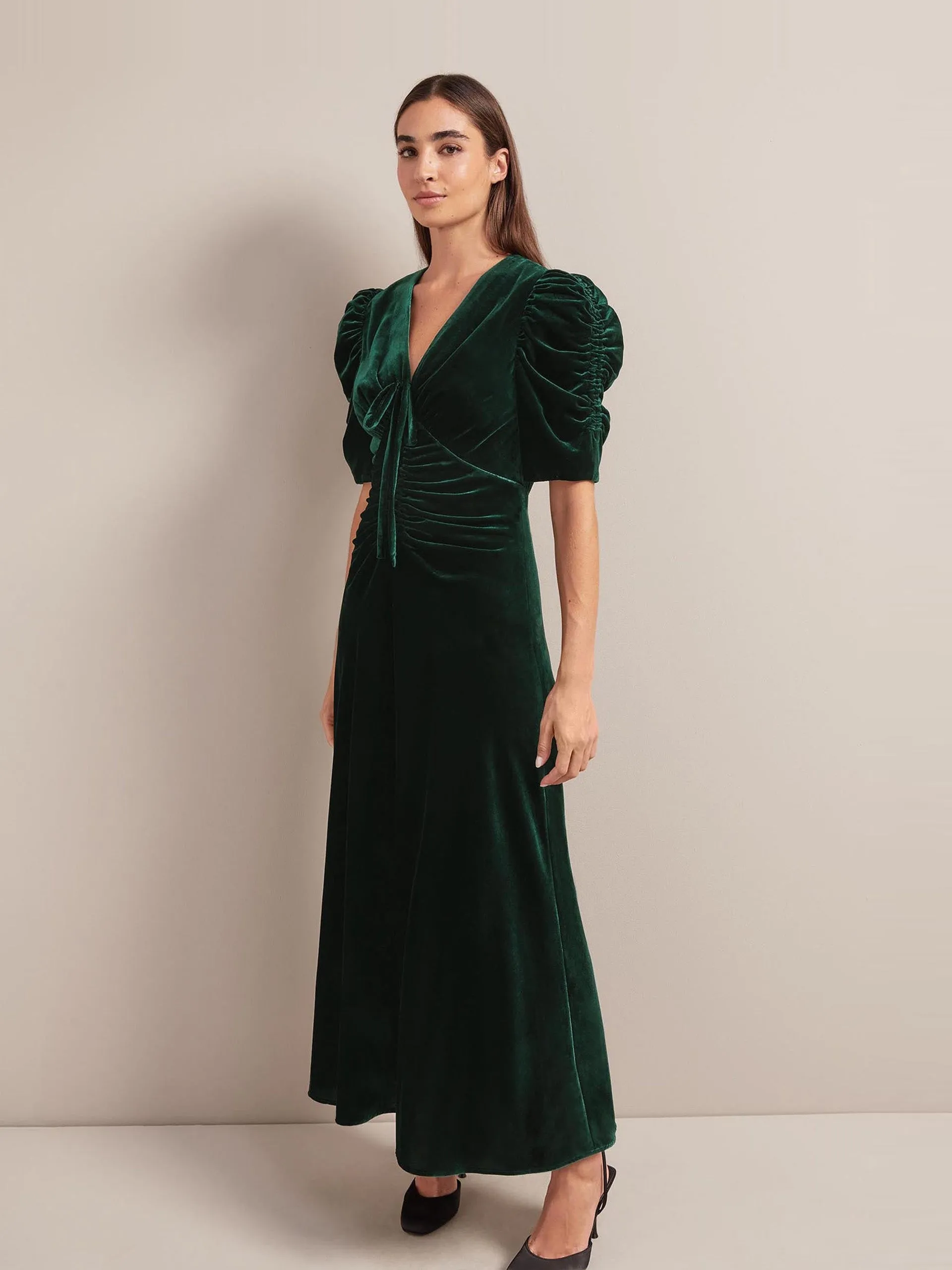 Dark green Ophelia bias cut velvet maxi dress