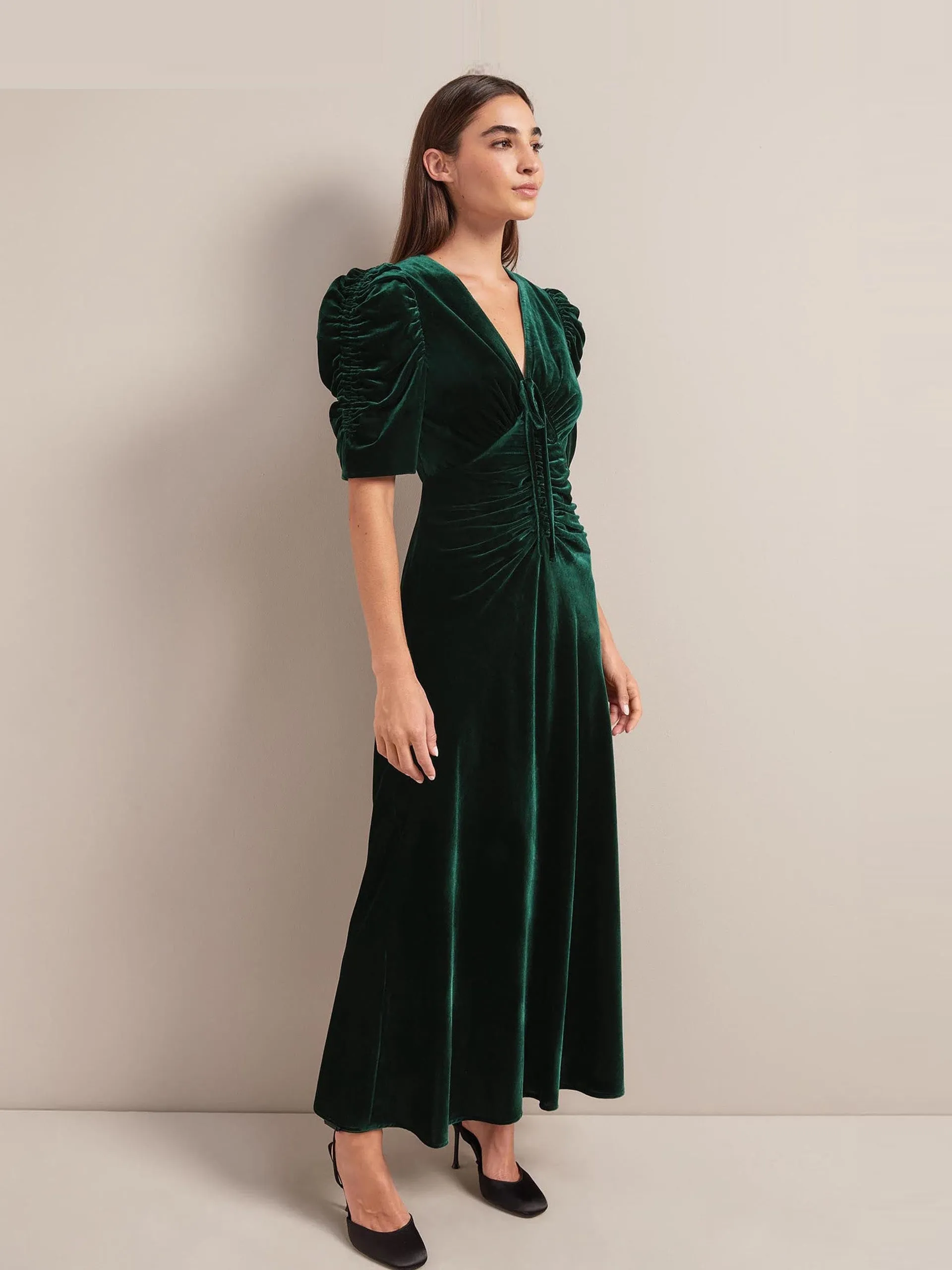 Dark green Ophelia bias cut velvet maxi dress