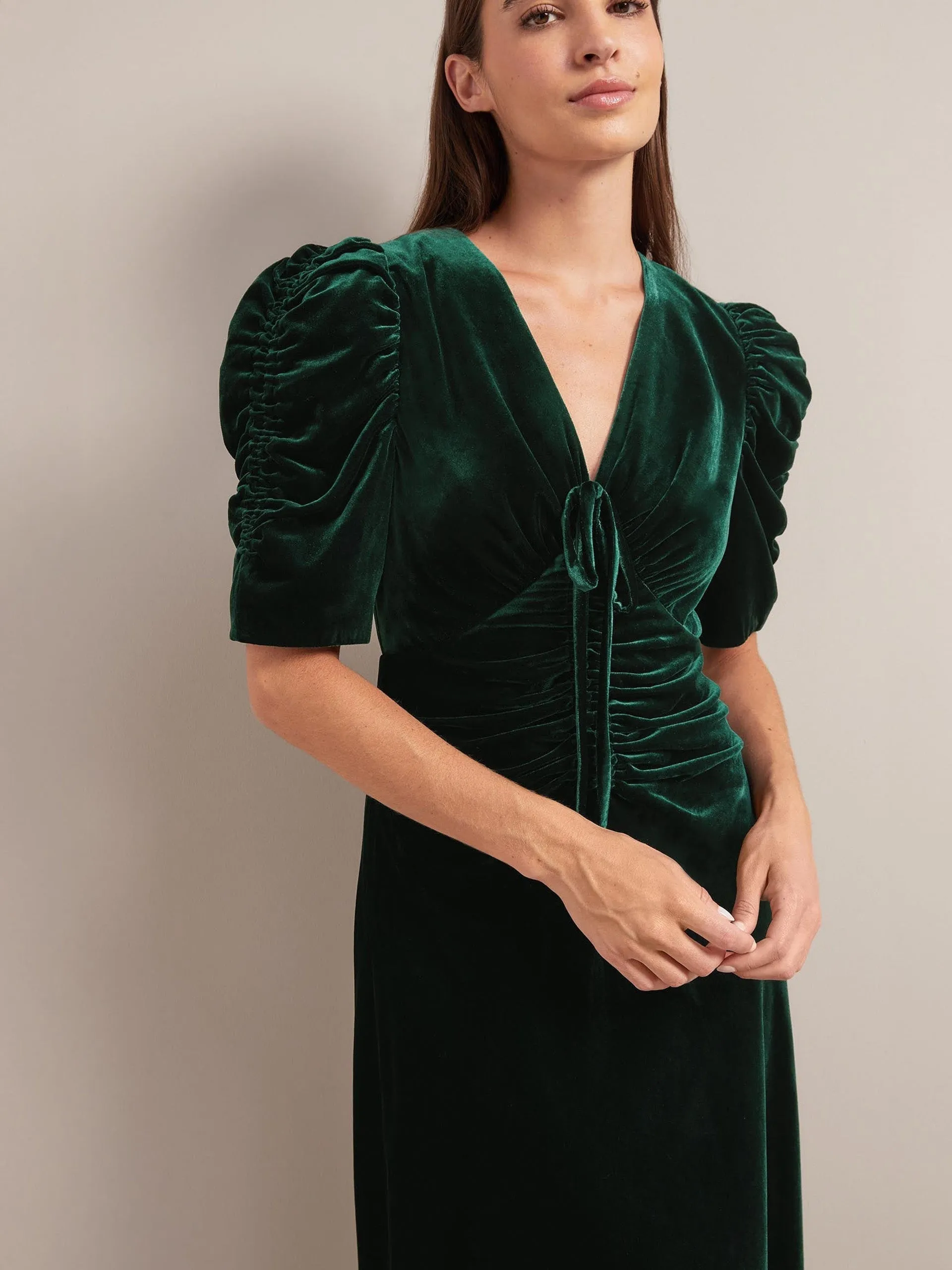 Dark green Ophelia bias cut velvet maxi dress