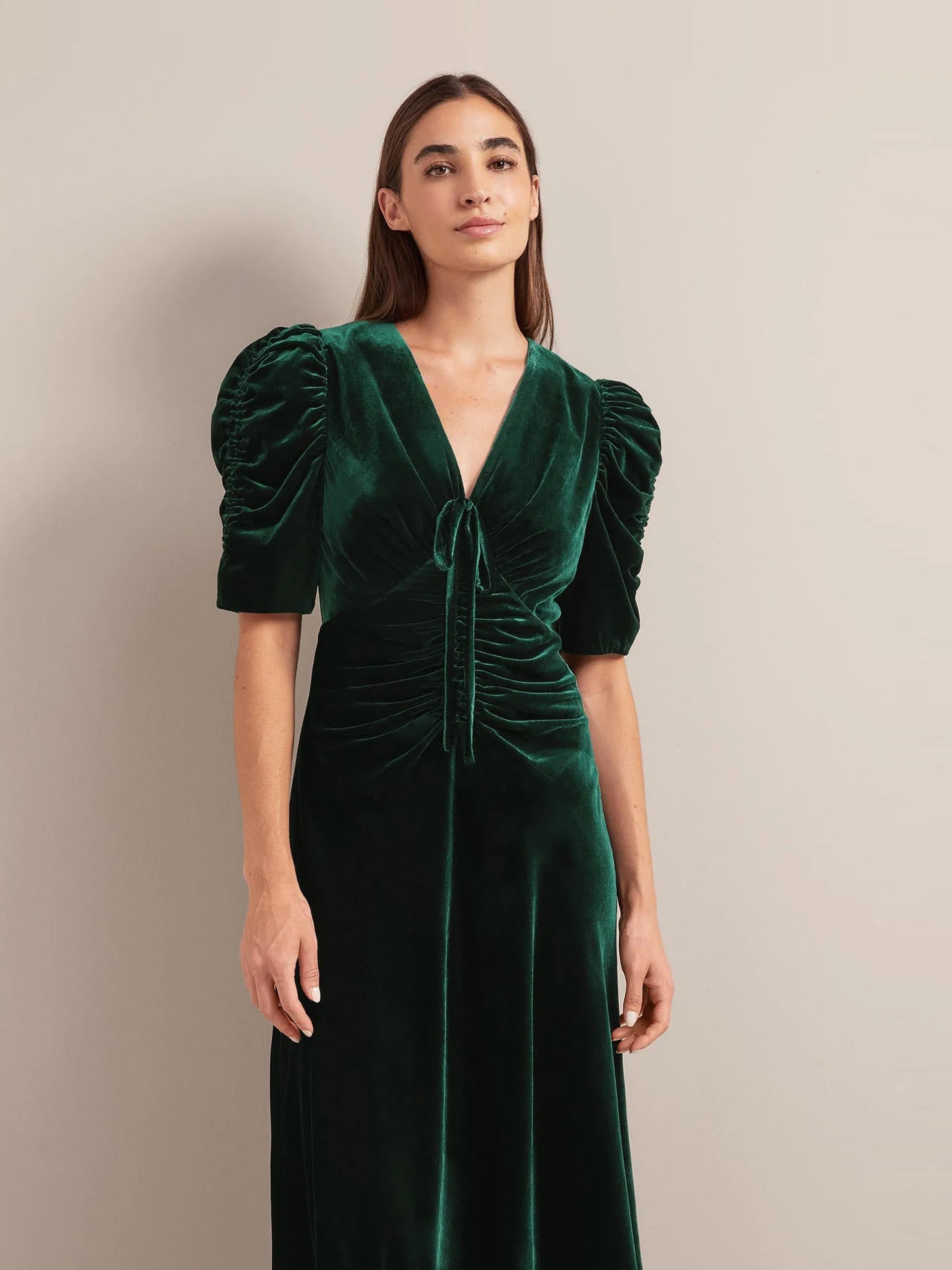 Dark green Ophelia bias cut velvet maxi dress