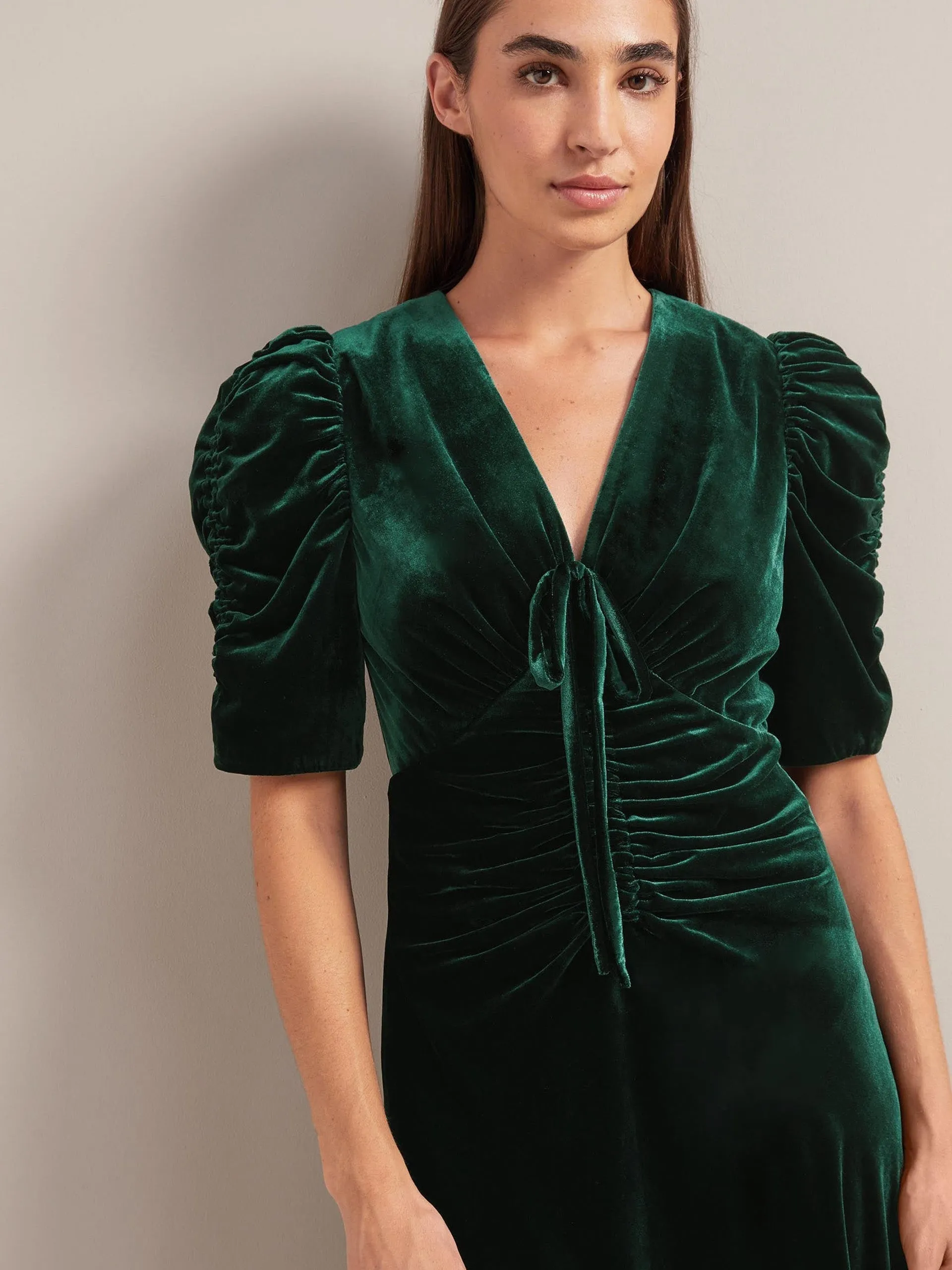 Dark green Ophelia bias cut velvet maxi dress