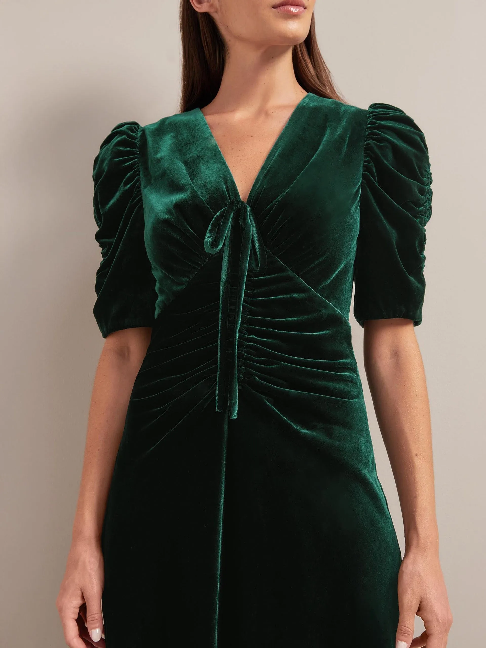 Dark green Ophelia bias cut velvet maxi dress