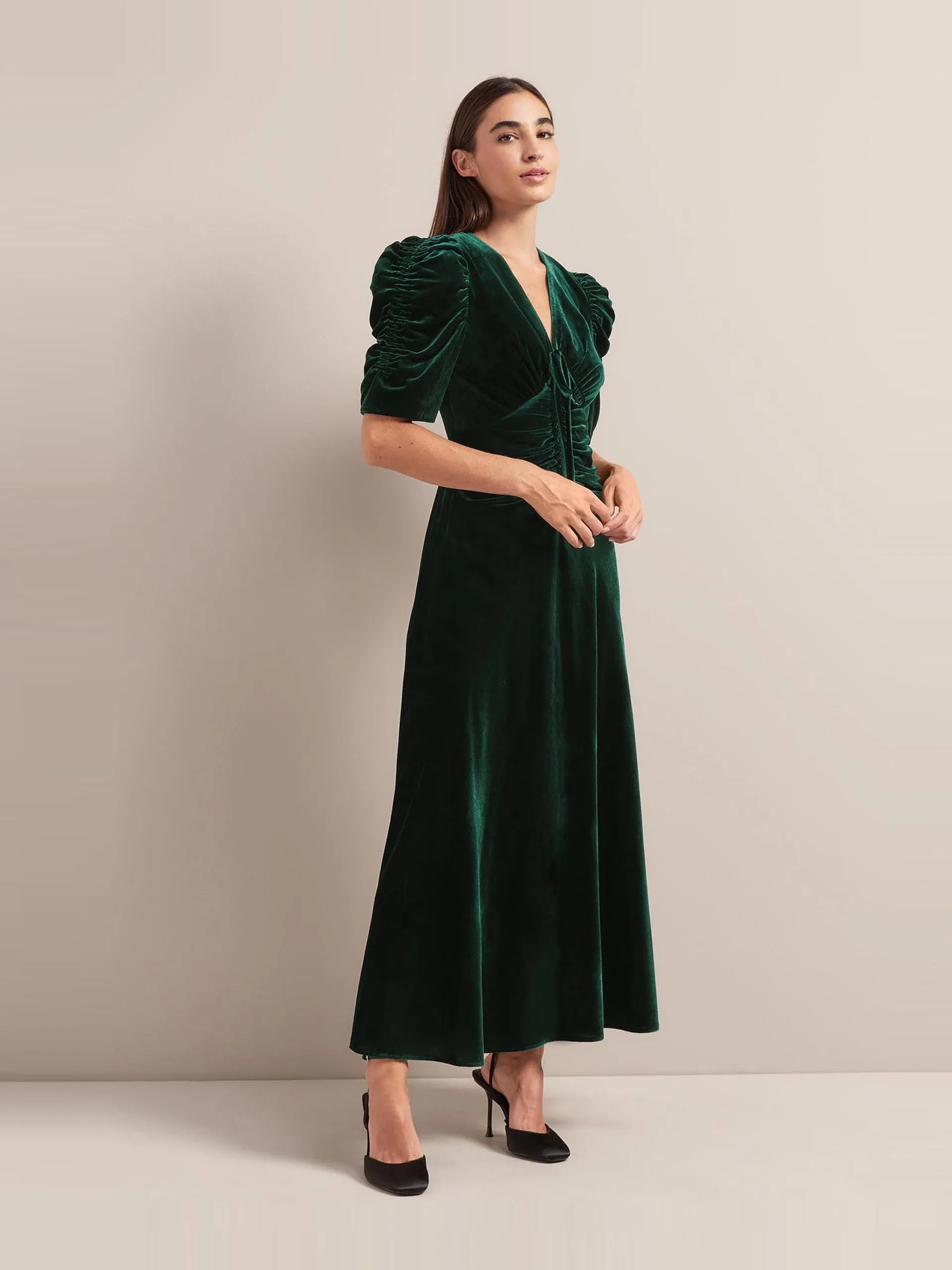 Dark green Ophelia bias cut velvet maxi dress