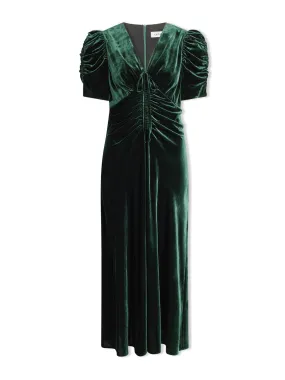 Dark green Ophelia bias cut velvet maxi dress