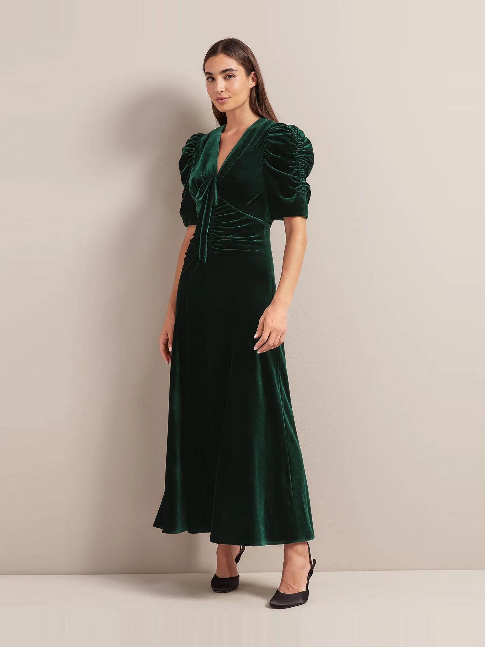 Dark green Ophelia bias cut velvet maxi dress