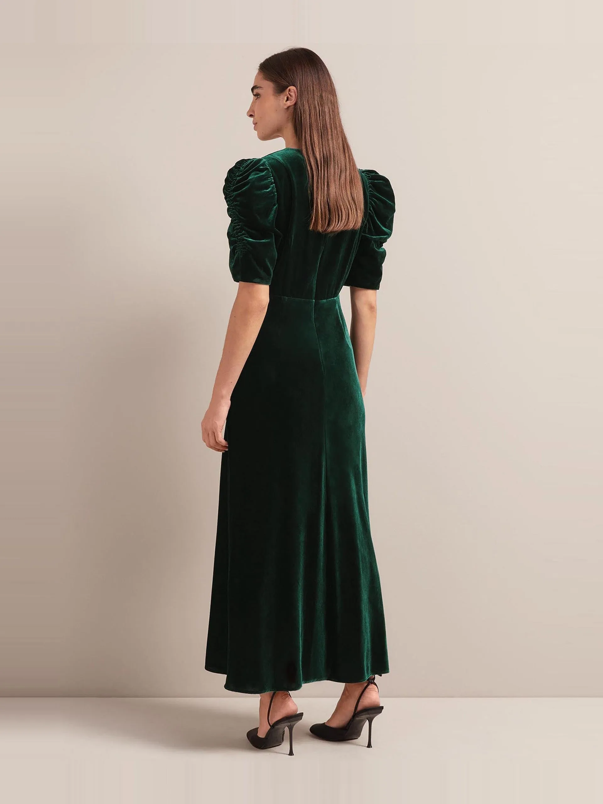 Dark green Ophelia bias cut velvet maxi dress