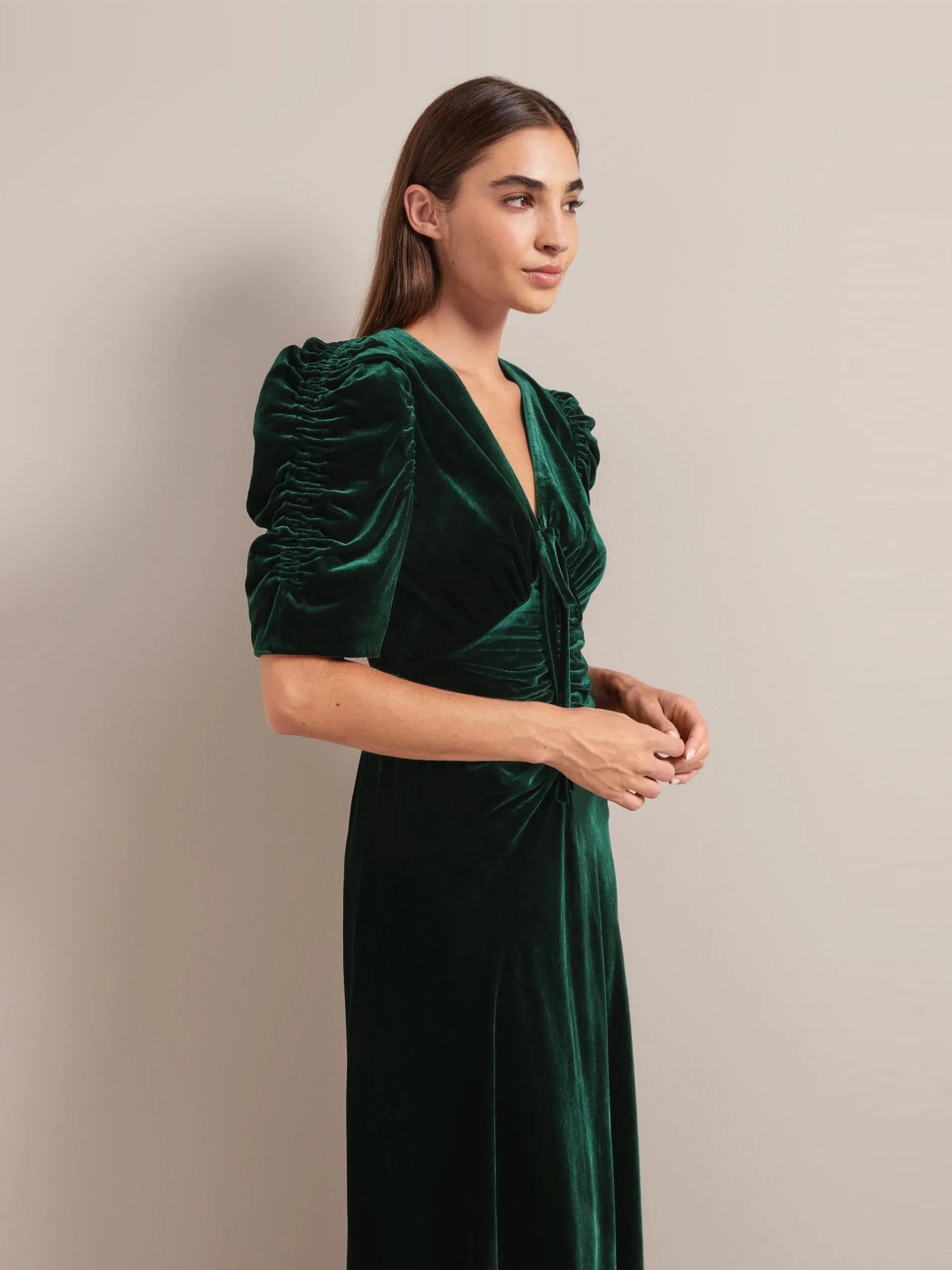 Dark green Ophelia bias cut velvet maxi dress