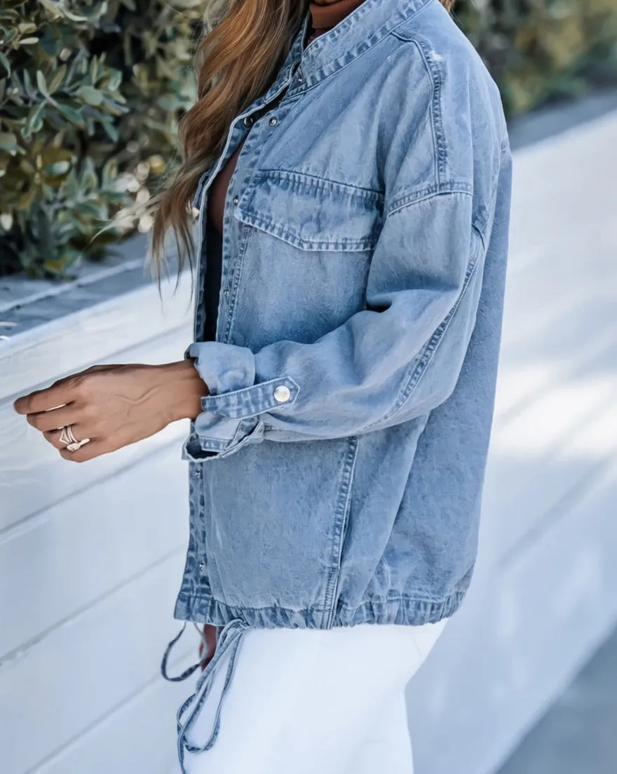 Denim Tab Sleeve Pocketed Jacket