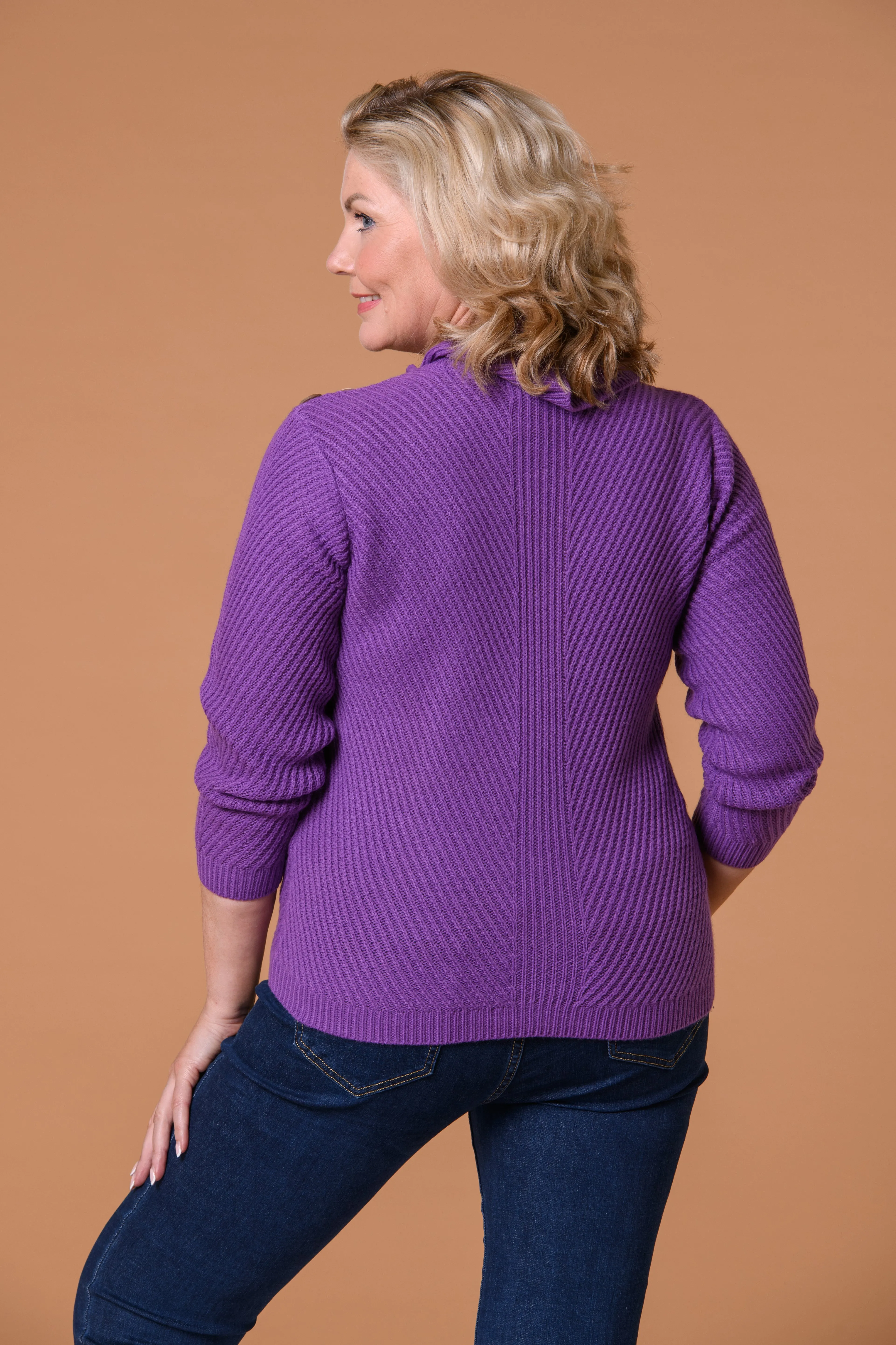 Diagonal Cowl Neck Sweater-Purple